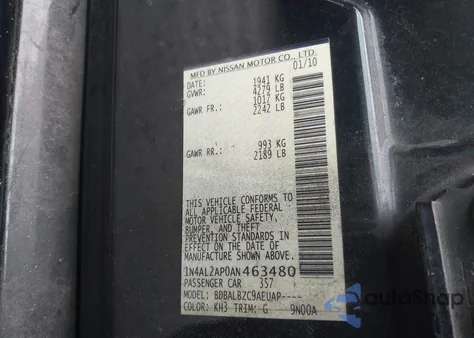 2010 Nissan Altima 2.5 S from USA, damaged, VIN 1N4AL2AP0AN463480